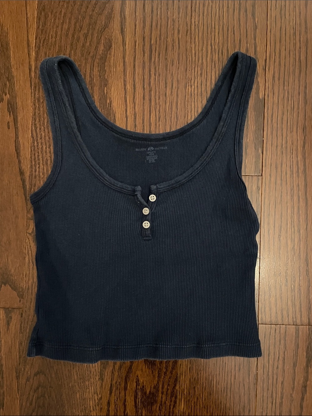 Brandy Melville Cropped Navy Ribbed Henley Tank with Buttons